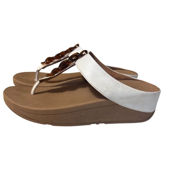 FitFlop Womens Chain Strap Wedge Sandals Size 6 White & Brown - Picture 1 of 7